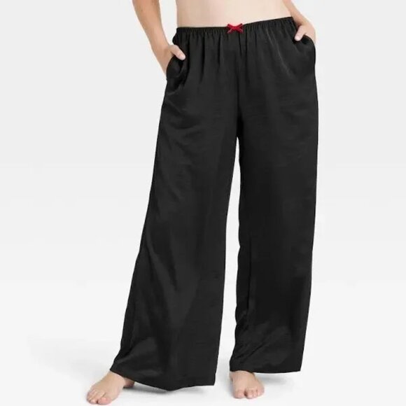 Auden Medium Satin Wide-Leg Black Sleep Pants NEW - Picture 1 of 5